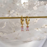 Skinny Baguette Gemstone Plain Hoop Earrings Light Pink