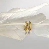 Single Clear CZ Gold Dangle Earrings B. with 13mm Hoops