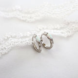 White Opal Silver Huggie Hoop Earrings A. Opal Hoop