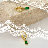 Skinny Baguette Gemstone Plain Hoop Earrings Emerald Green