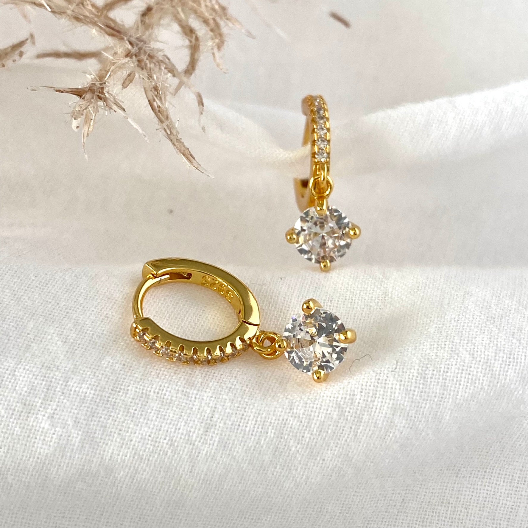 Crystal Drop Dangle Gold Earrings