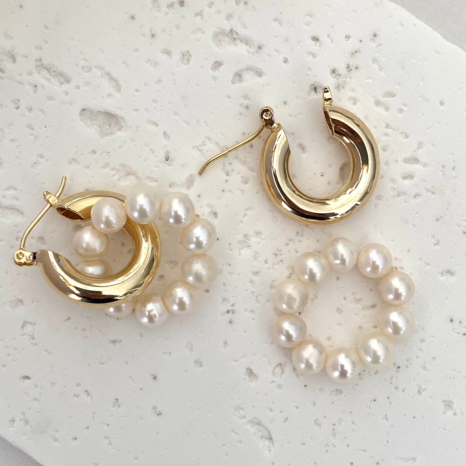 Chunky Gold Hoop with Pearl hoop