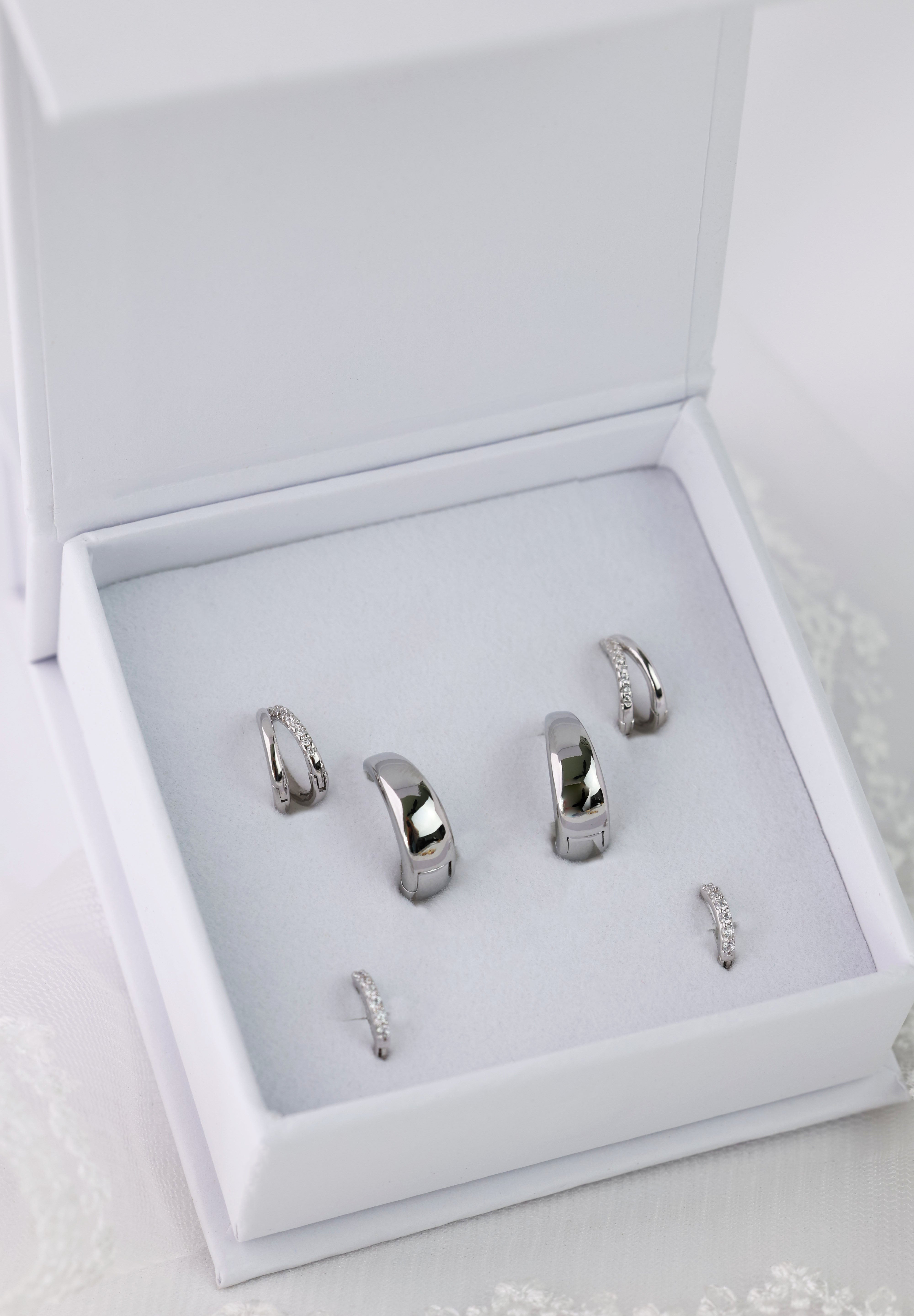 Silver Hoop and Huggie Stack Set