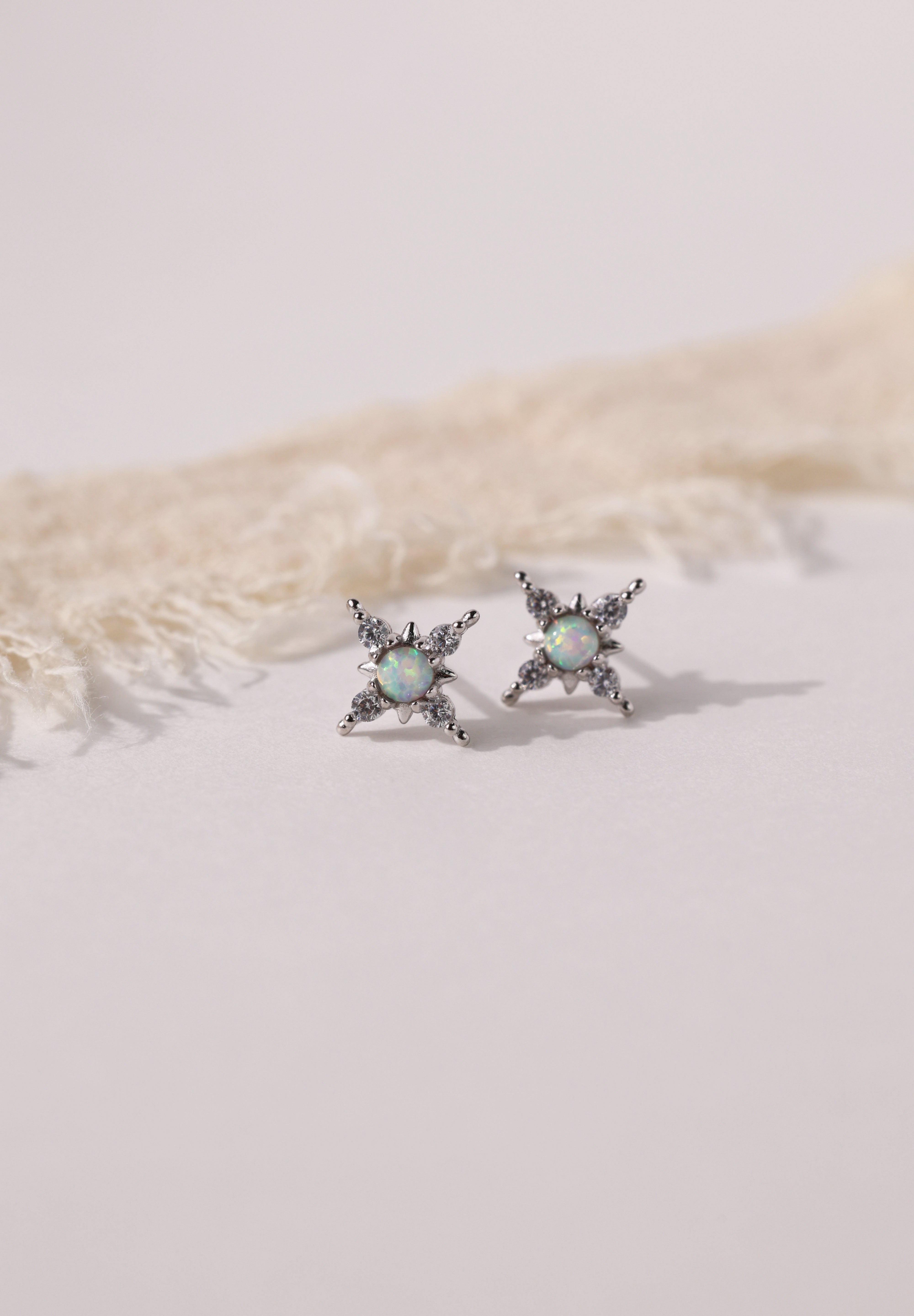 Elena Opal Starburst Stud Earrings SILVER
