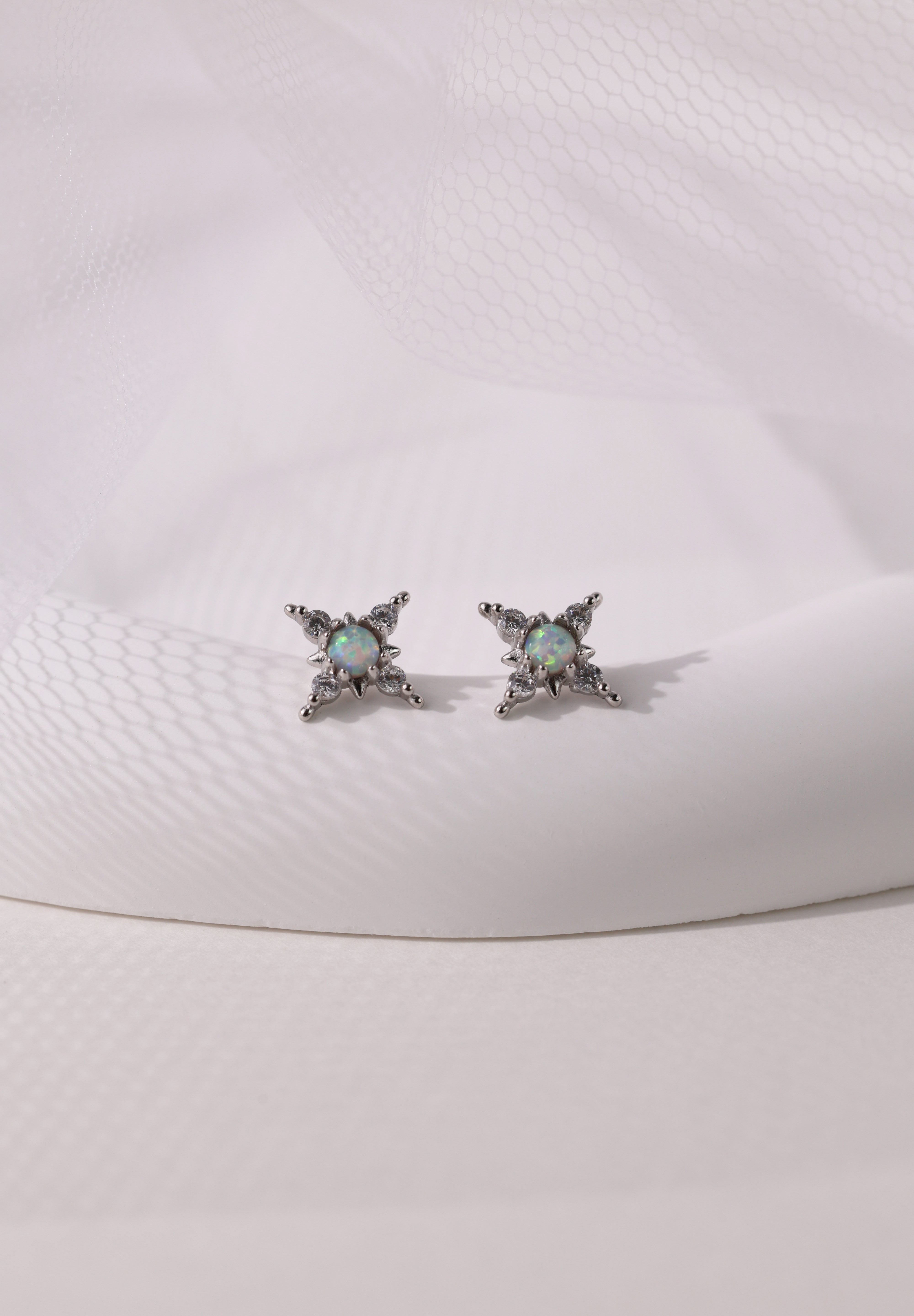 Elena Opal Starburst Stud Earrings SILVER