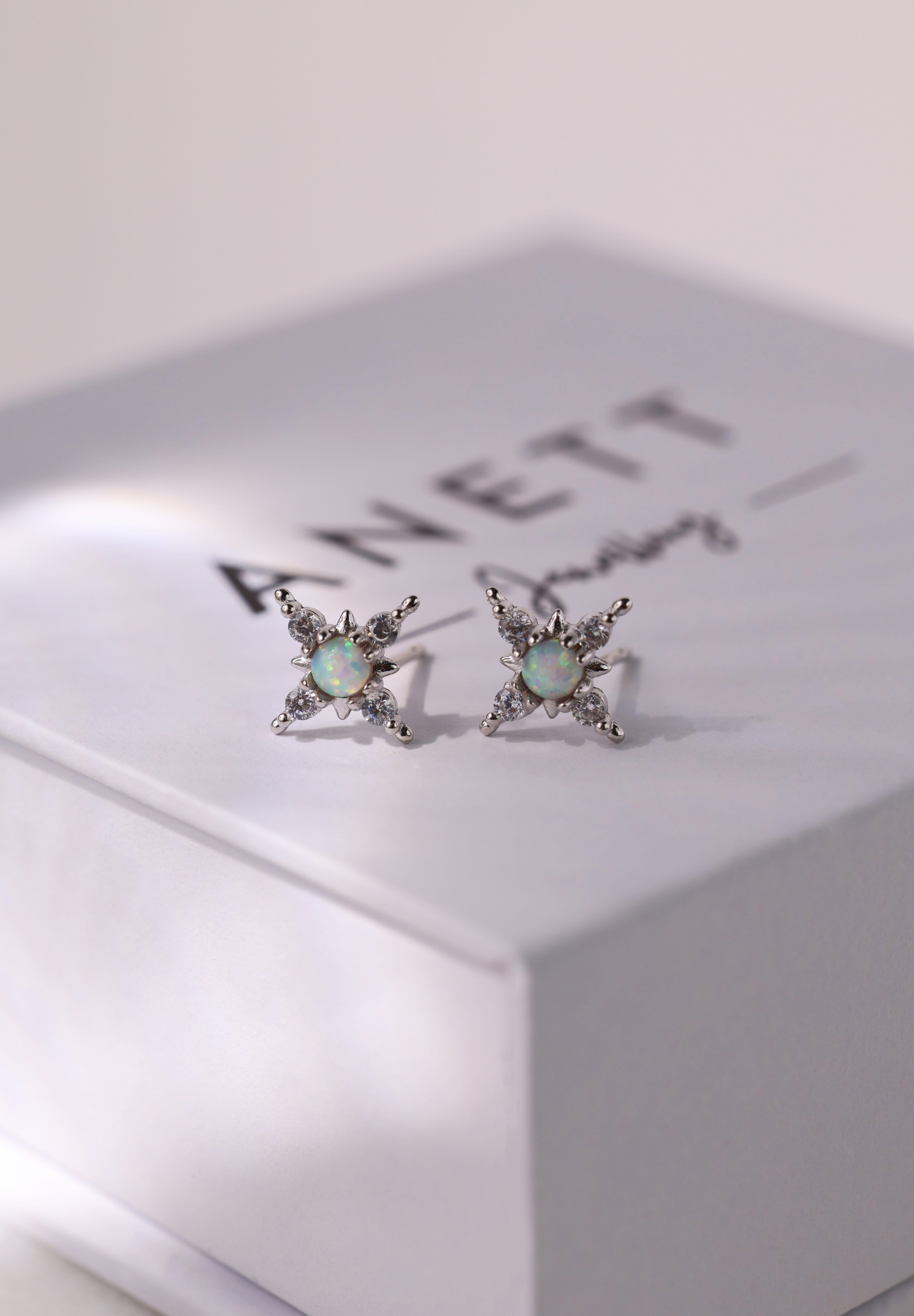 Elena Opal Starburst Stud Earrings SILVER