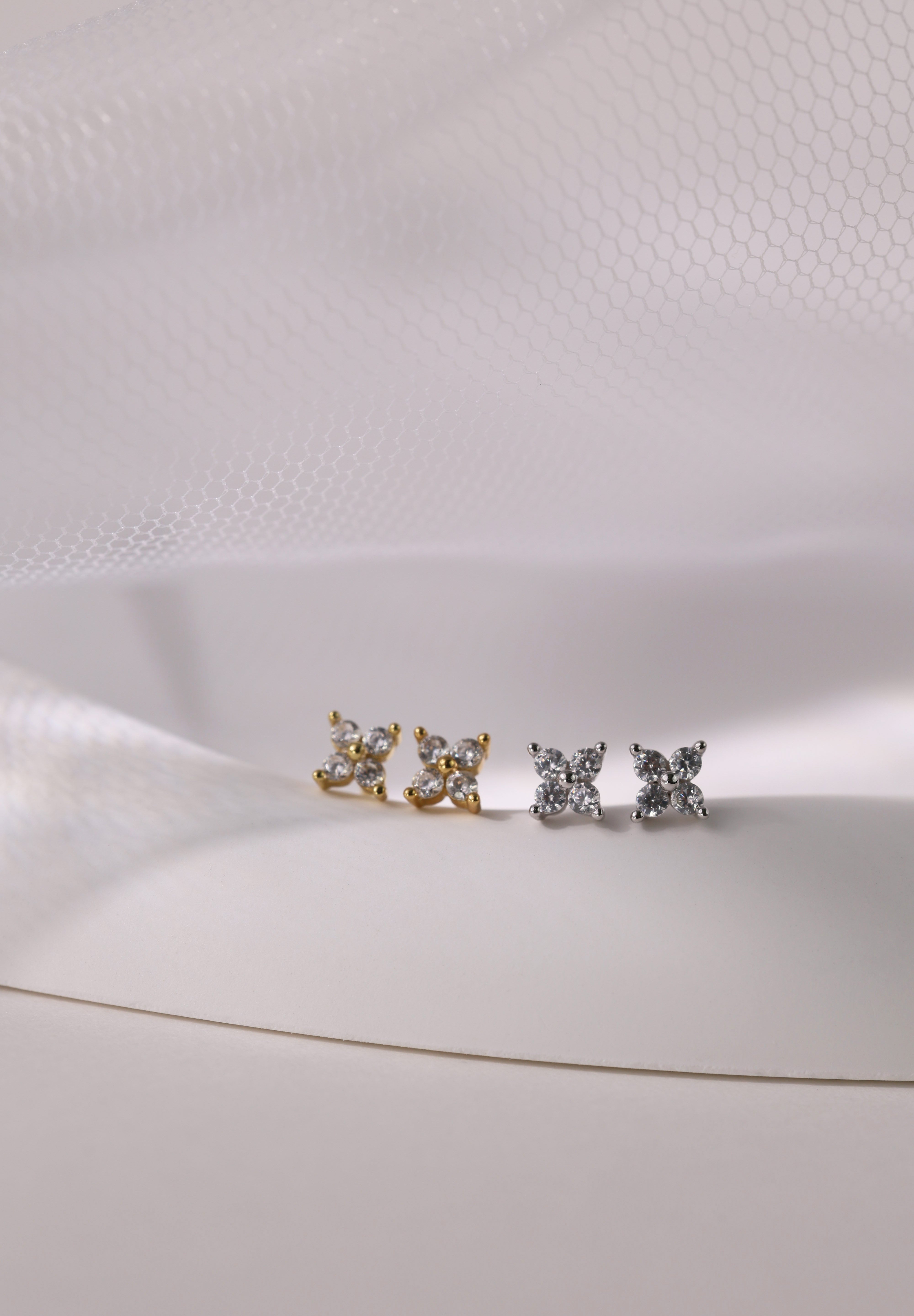 4 Clover Silver Stud Earrings- Sterling Silver