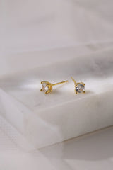 4 Prong Diamond Cubic Stud Earrings 2mm,3mm,4mm GOLD
