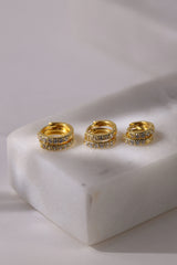 Dainty Gold huggie Hoop Earrings Clear CZ- Sterling Silver