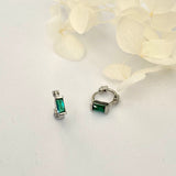 Tiny Emerald Green Baguette Huggie Hoops SILVER