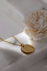 Birth Flower Pendant Gold Necklace - Stainless Steel