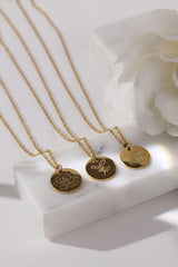 Birth Flower Pendant Gold Necklace - Stainless Steel