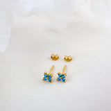 4 Clover Blue Dangle Earrings GOLD C. 4 Clover Stud