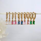 Skinny Baguette Gemstone Pave Hoop Earrings