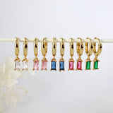 Skinny Baguette Gemstone Plain Hoop Earrings