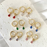 Teardrop CZ Charm 14k Gold Plated Hoop Emerald Green