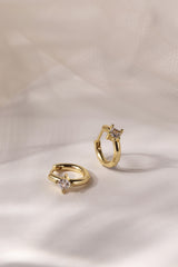 Diamond Princess Gold Huggie Hoop Earrings – 18K gold-plated brass, princess-cut cubic zirconia, 13mm hoop, hypoallergenic, nickel-free, dainty gold earrings for women”