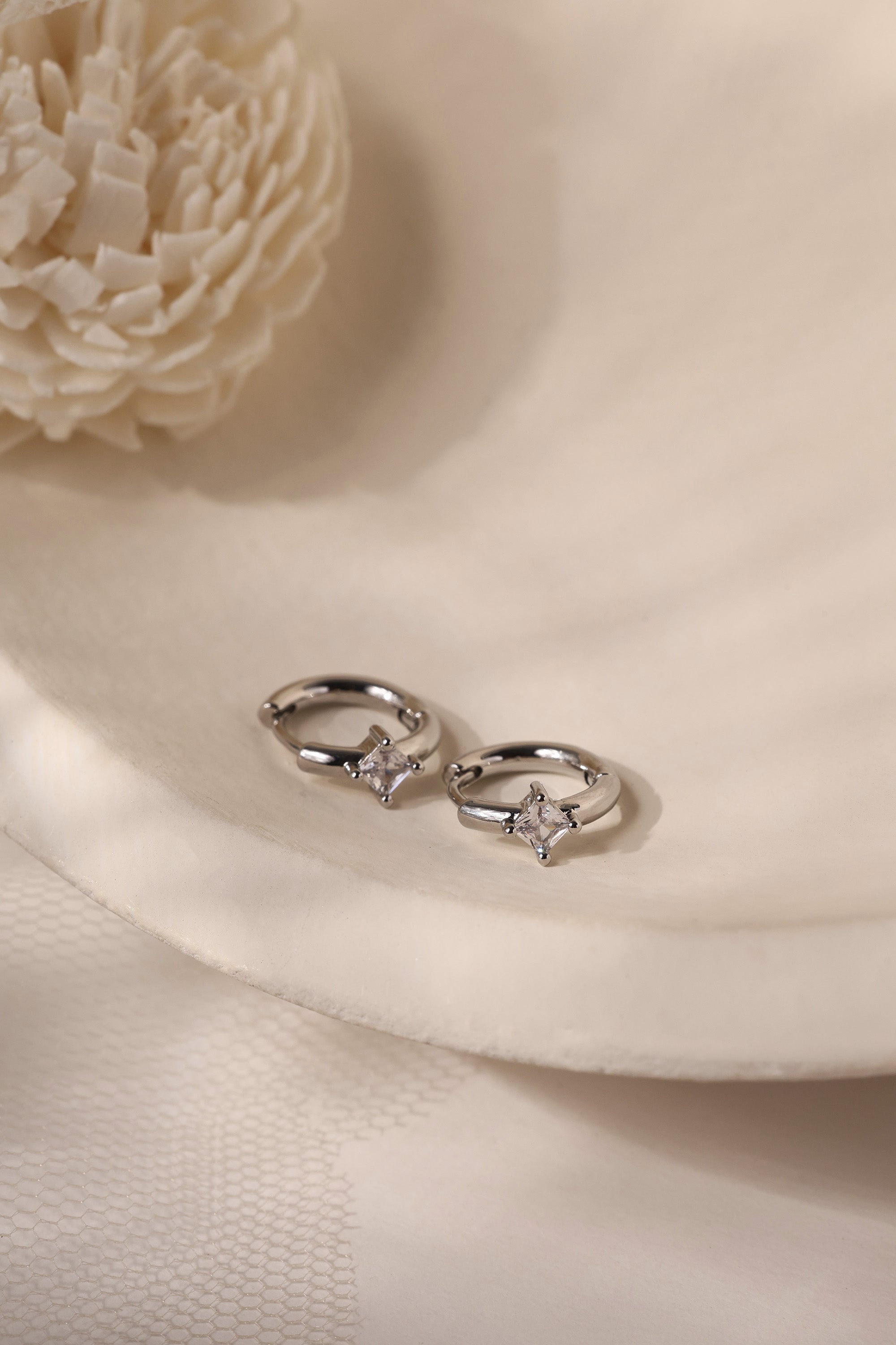 Diamond Princess Gold Huggie Hoop Earrings – 18K gold-plated brass, princess-cut cubic zirconia, 13mm hoop, hypoallergenic, nickel-free, dainty gold earrings for women”