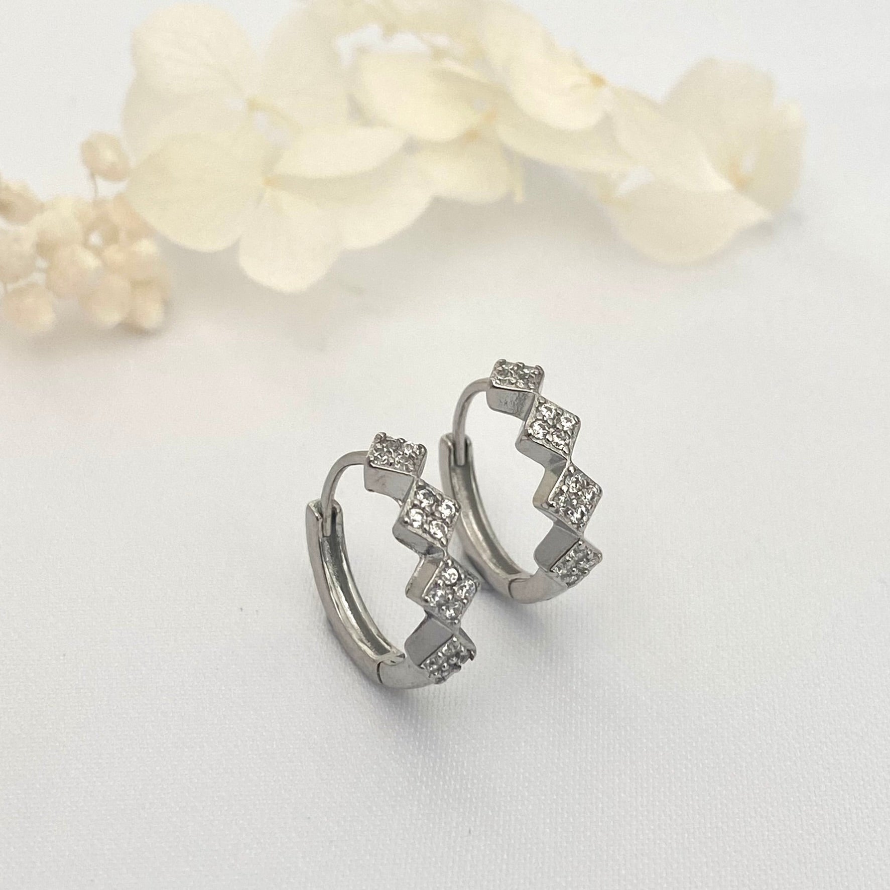 Sterling Silver Hoop Earrings, Sparkle Silver Hoops, 15mm Silver Hoops