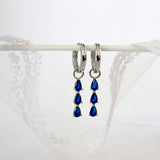 Blue 3 Teardrop Dangle SILVER earring Stacks A. 3 Teardrop Blue