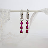 Pink 3 Teardrop Dangle SILVER earring Stacks A. 3 Teardrop Pink