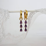 Purple 3 Teardrop Dangle Gold earring Stacks A. 3 Teardrop Purple