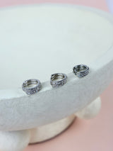 Dainty Silver huggie Hoop Earrings Clear CZ- Sterling Silver