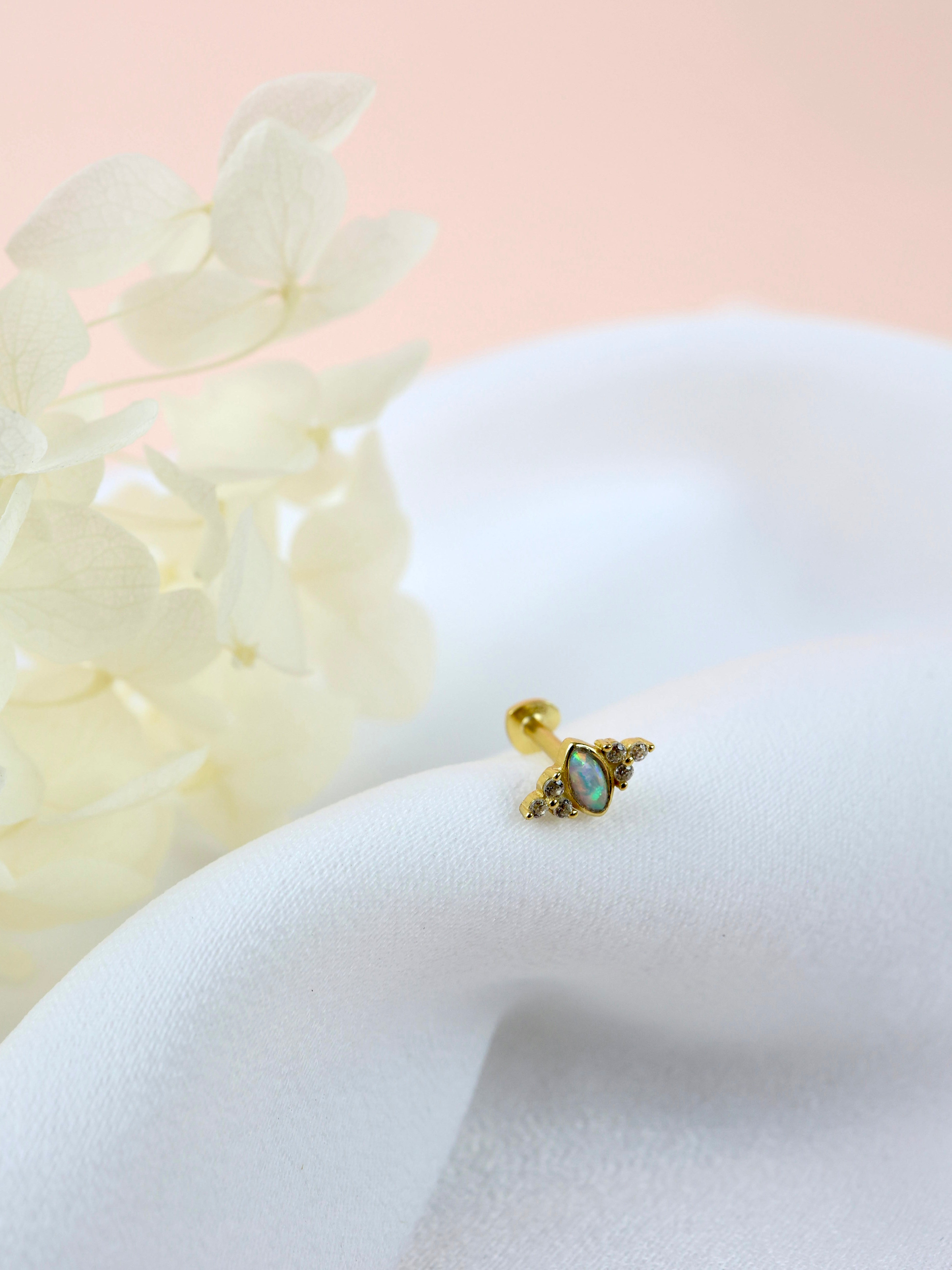 Rana Opal Screw Flat Back Helix Stud Earring Gold- 1 piece
