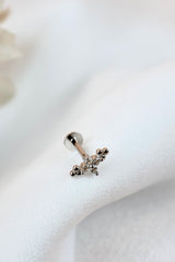 Tiny Clover Screw Flat Back Helix Stud Earring SILVER- 1 piece