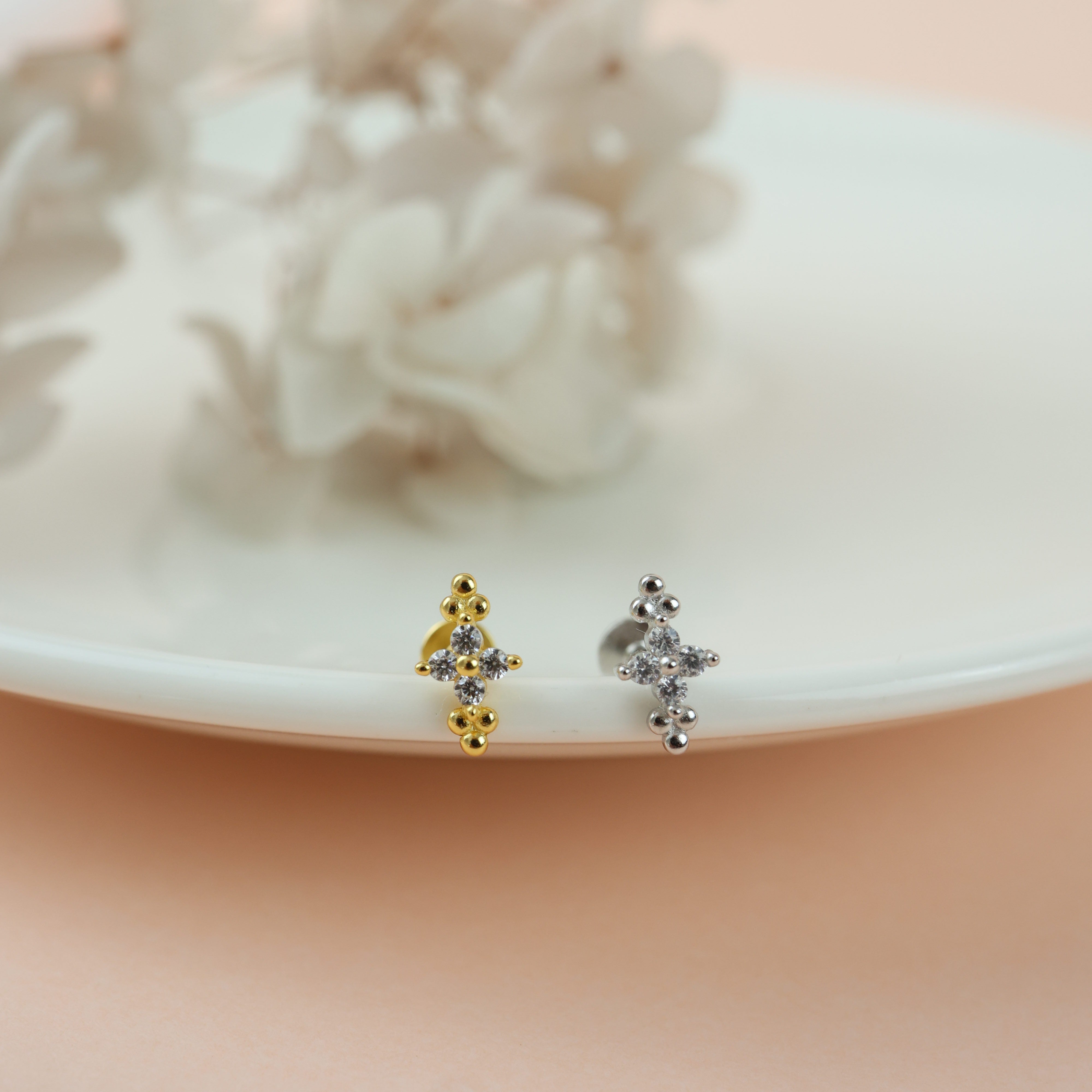 Tiny Clover Screw Flat Back Helix Stud Earring Gold- 1 piece