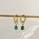 Princess Dainty Hoop Teardrop Dangle Earrings Green