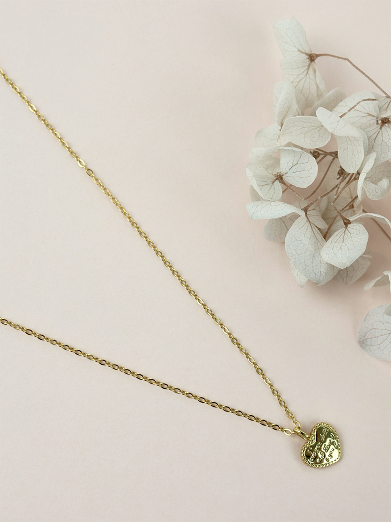 Love You Heart Sterling Silver Necklace - Gold