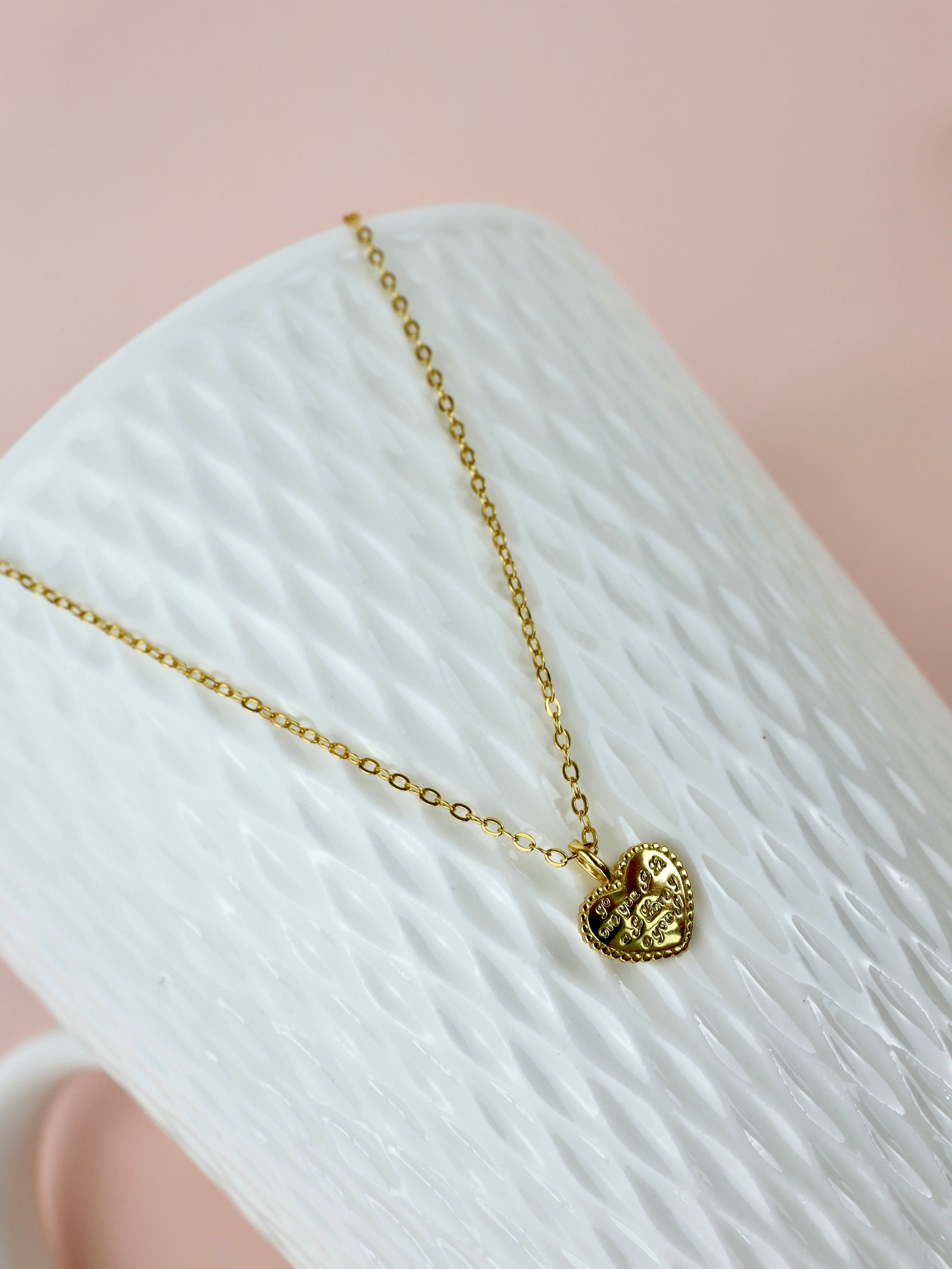 Love You Heart Sterling Silver Necklace - Gold
