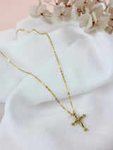 Cross CZ Sterling Silver Necklace - Gold