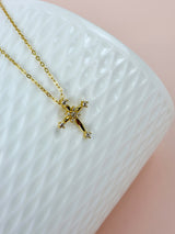 Cross CZ Sterling Silver Necklace - Gold
