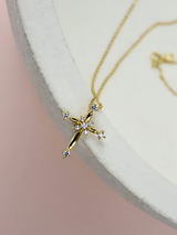 Cross CZ Sterling Silver Necklace - Gold