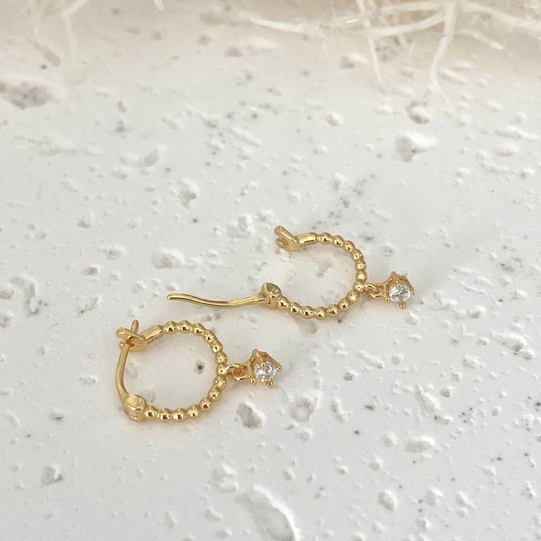 Dainty CZ Dangle Earrings 925 Sterling Silver Gold
