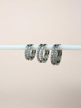 Alvina Stainless Steel Pave Hoop Earrings- Silver