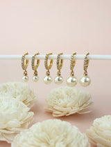 Dangling Pearl GOLD Pave Hoop Earrings 6mm,8mm,10mm