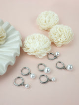 Dangling Pearl SILVER Pave Hoop Earrings 6mm,8mm,10mm