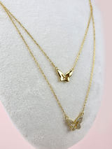 Asrai Butterfly Double Layered Necklace - Sterling Silver-Gold