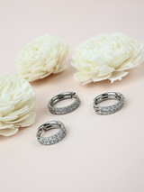 Alvina Stainless Steel Pave Hoop Earrings- Silver