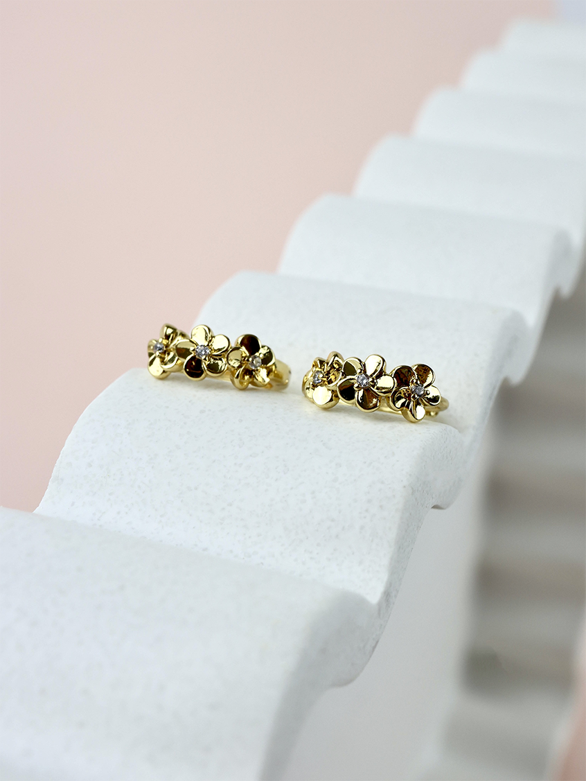 Primrose Flower Stacking Earrings- Gold