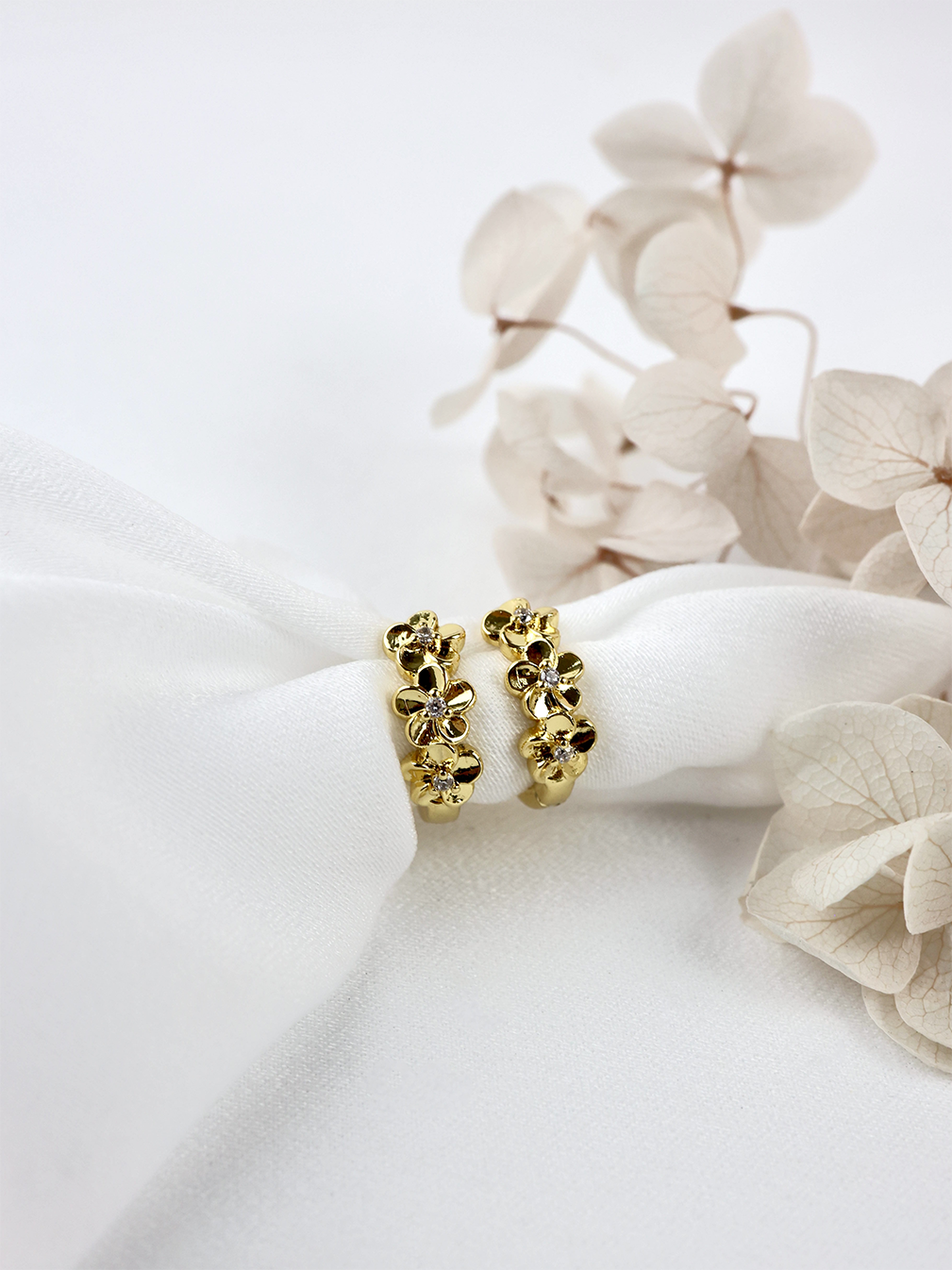 Double Primrose Flower Hoop Stacking Earrings- Gold B. Primrose Small
