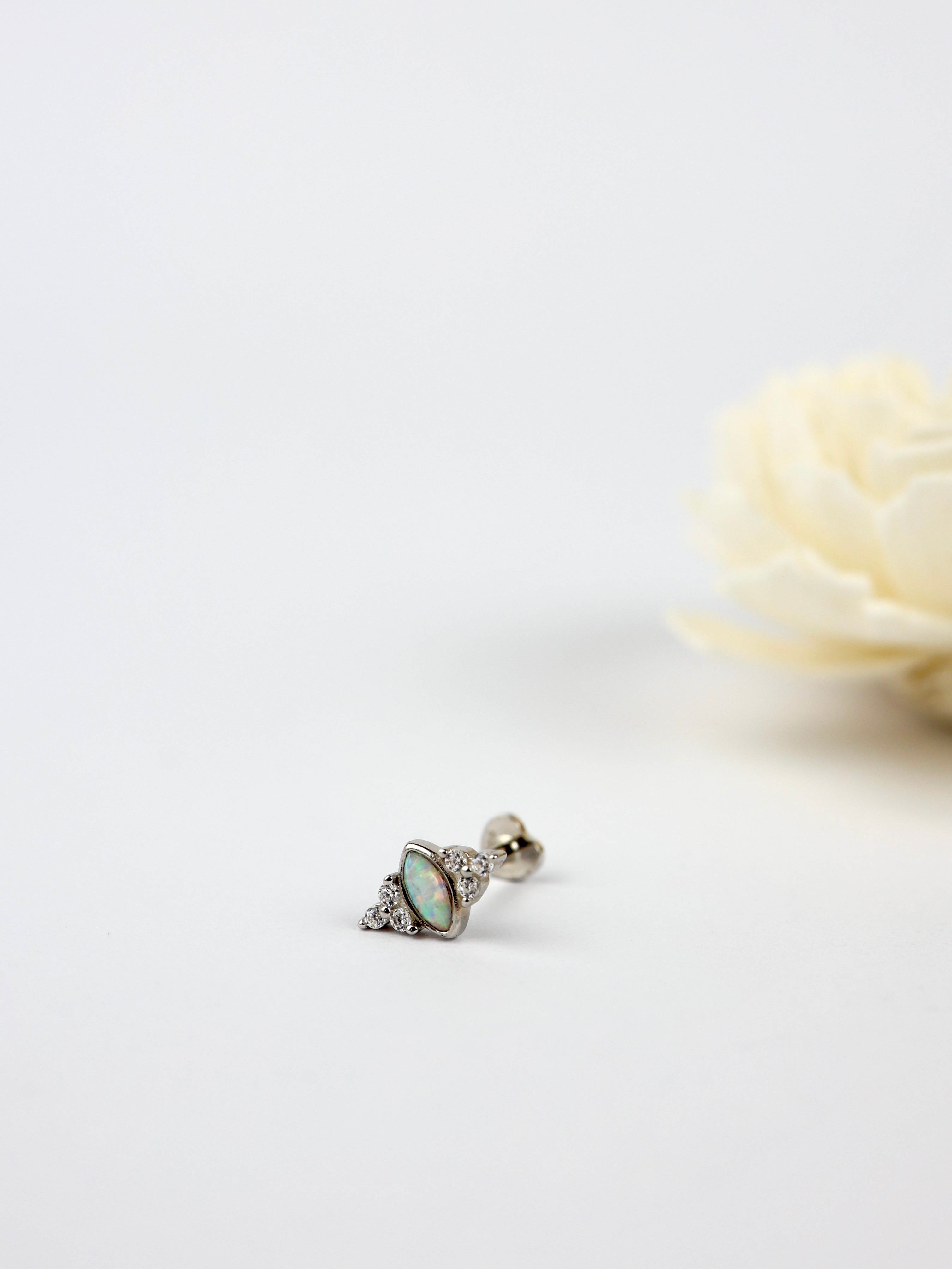 Rana Opal Screw Flat Back Helix Stud Earring SILVER- 1 piece