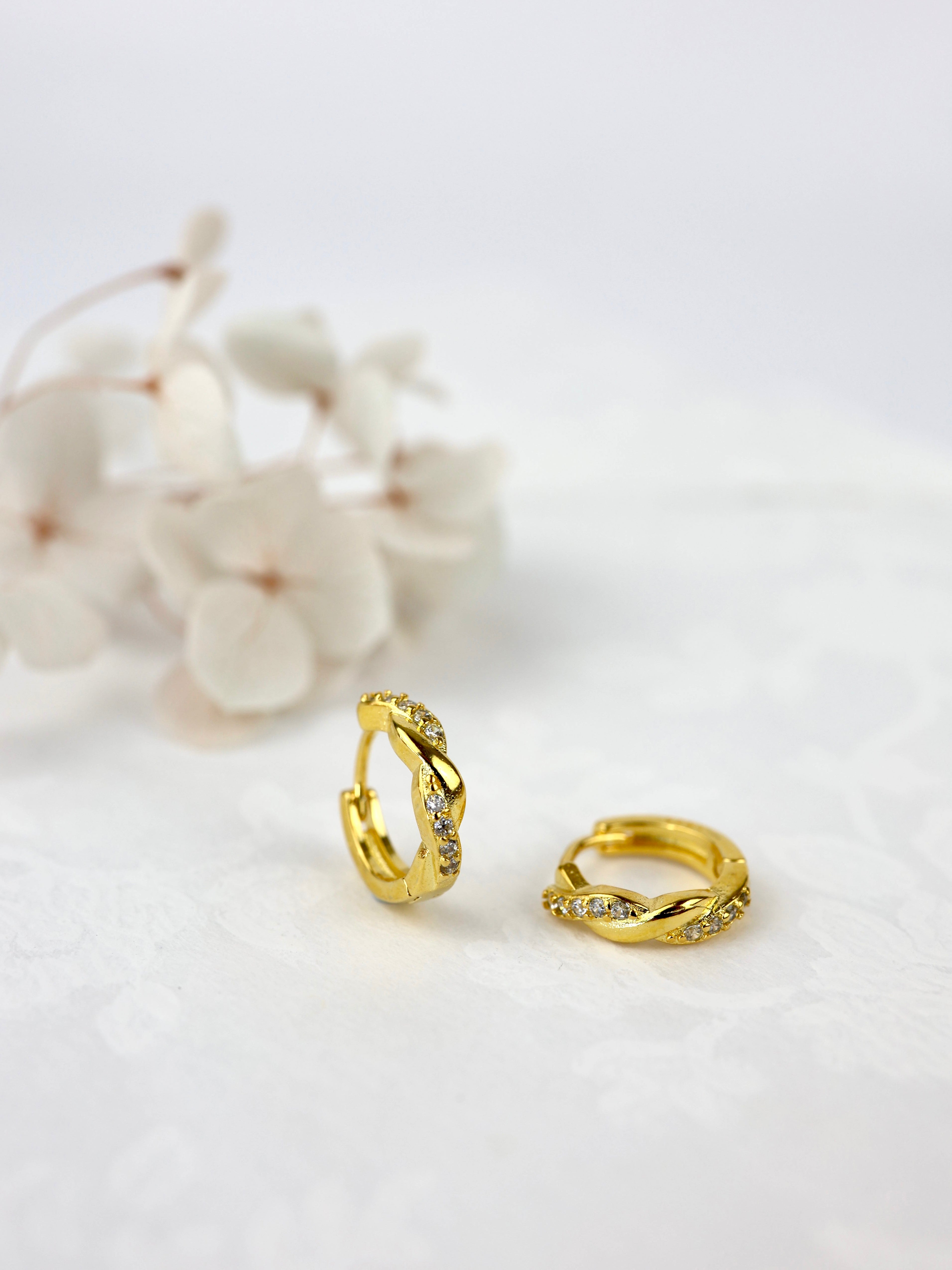 Twisted Vine Gold Huggie Hoop Earrings