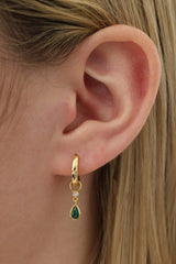 Green Teardrop Dangle Earrings Stack -Sterling Silver