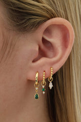Green Teardrop Dangle Earrings Stack -Sterling Silver
