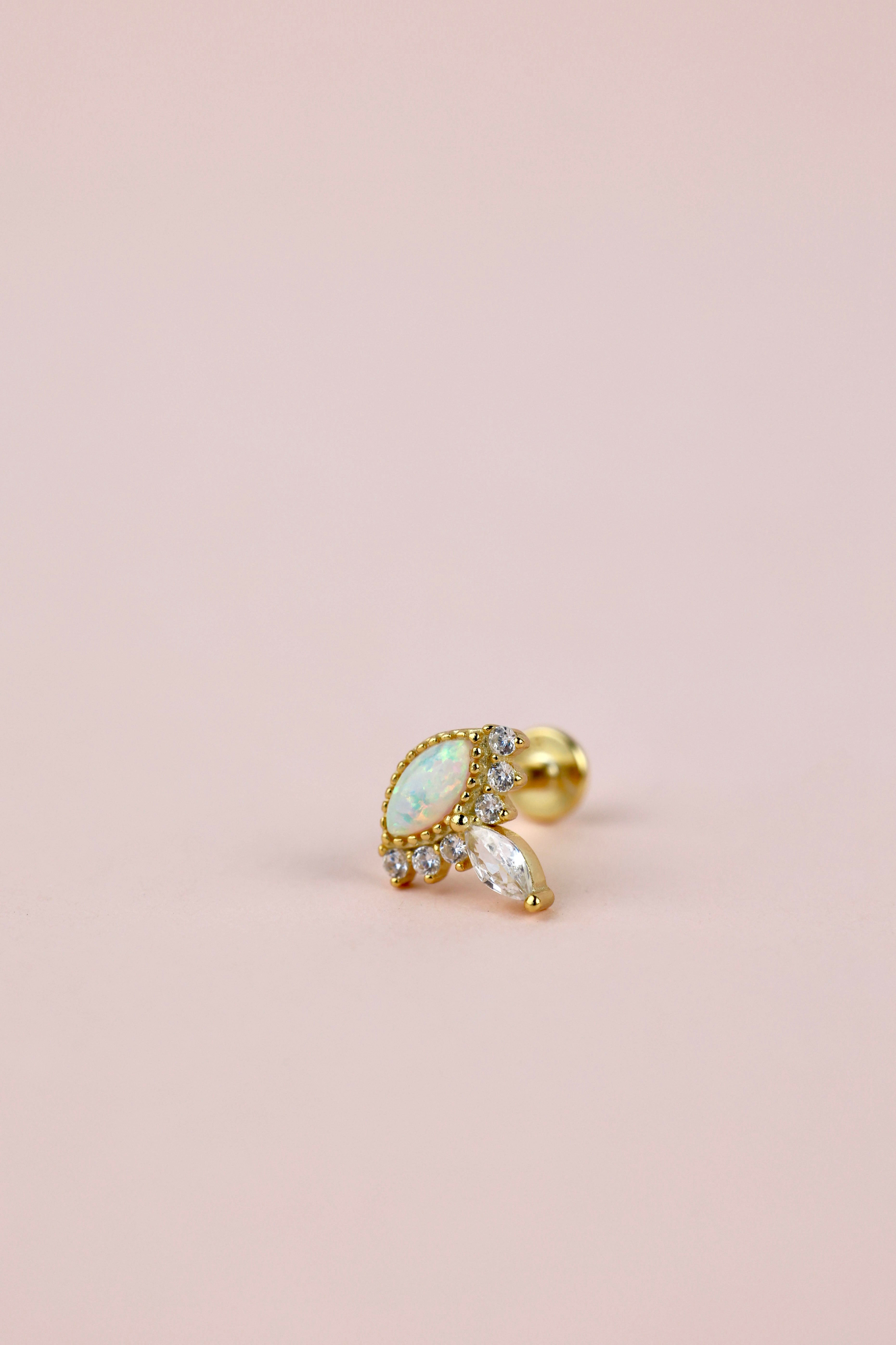 Opal Crown Screw Flat Back Helix Stud Earring Gold- 1 piece