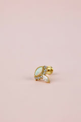 Opal Crown Screw Flat Back Helix Stud Earring Gold- 1 piece